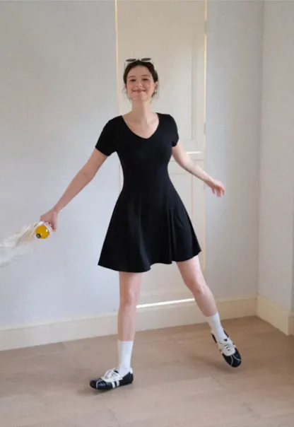 V Neck Short Sleeve A Line Dress