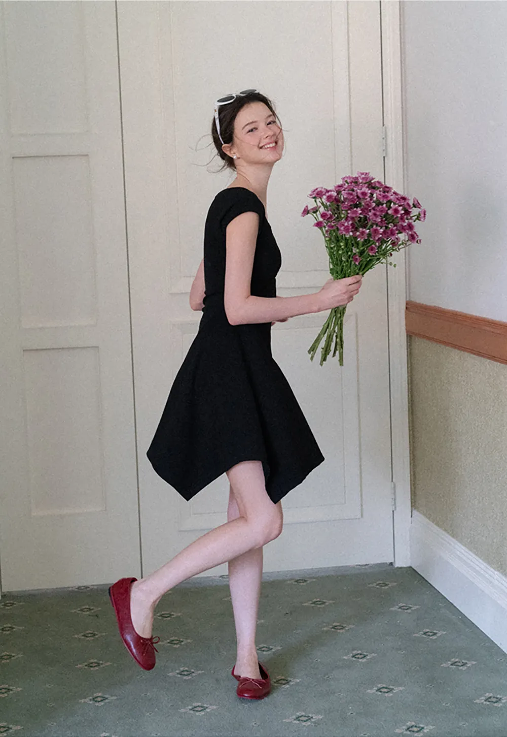 Square Neck Cap Sleeve A-Line Dress