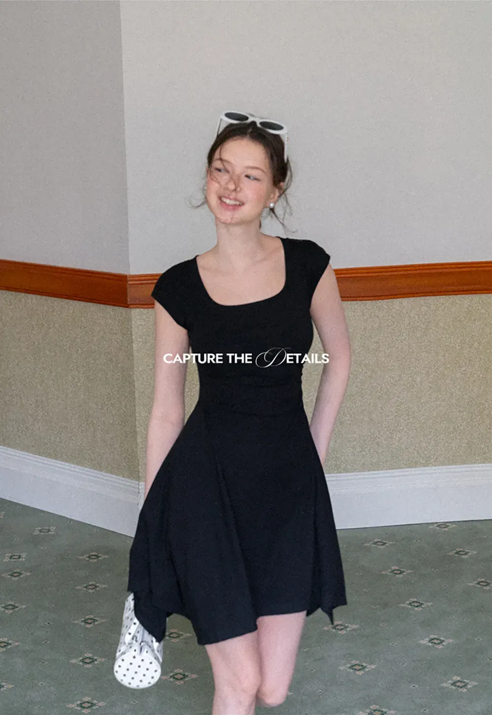Square Neck Cap Sleeve A-Line Dress
