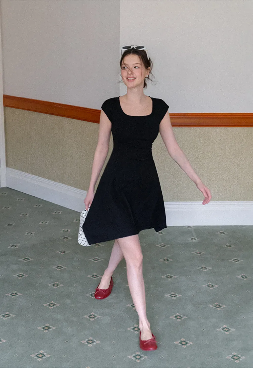 Square Neck Cap Sleeve A-Line Dress