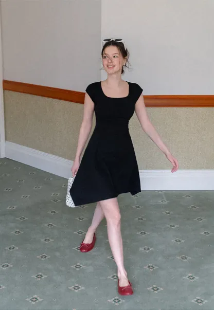 Square Neck Cap Sleeve A-Line Dress