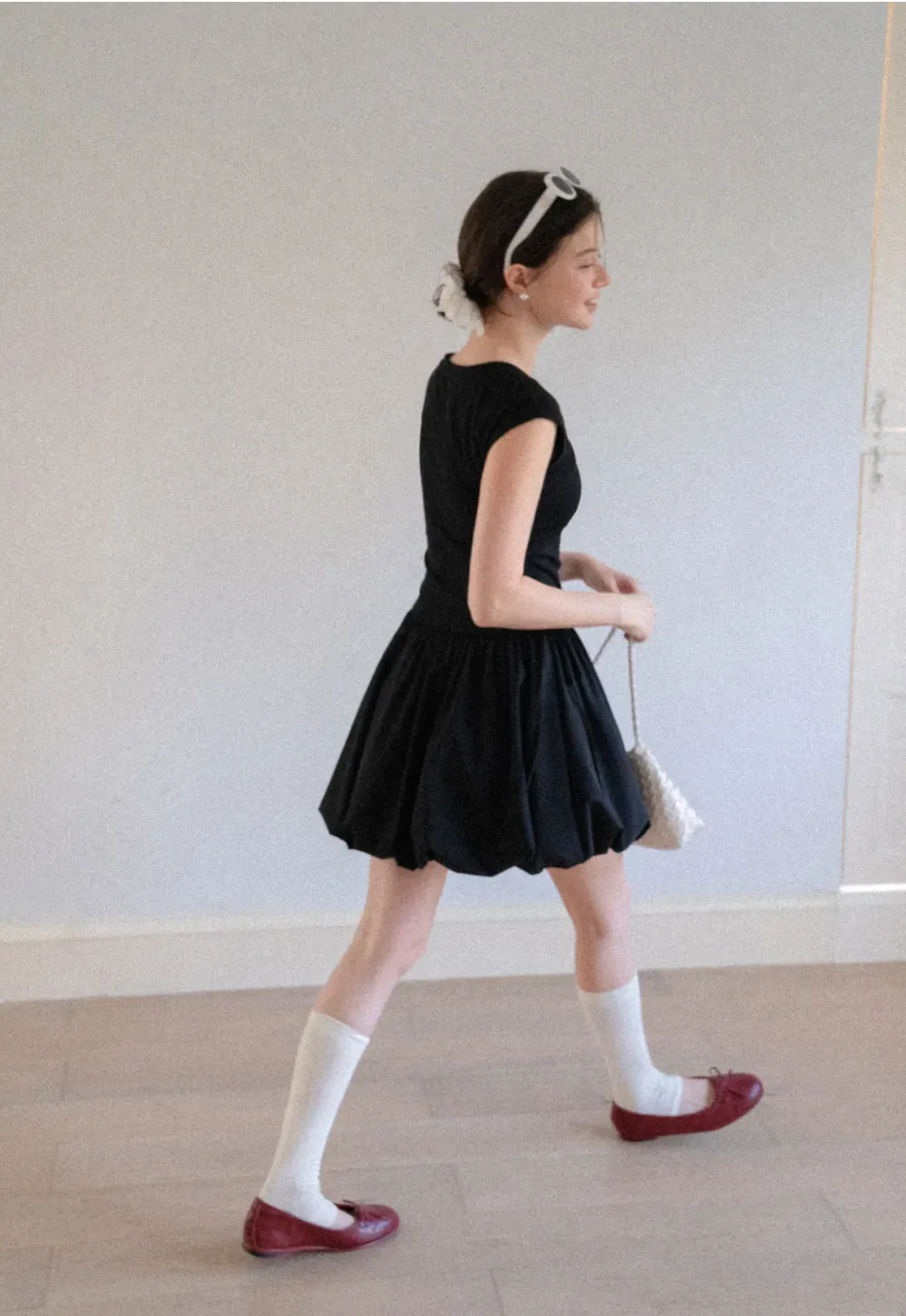 Drawstring Waist Puff Sleeve Mini Dress
