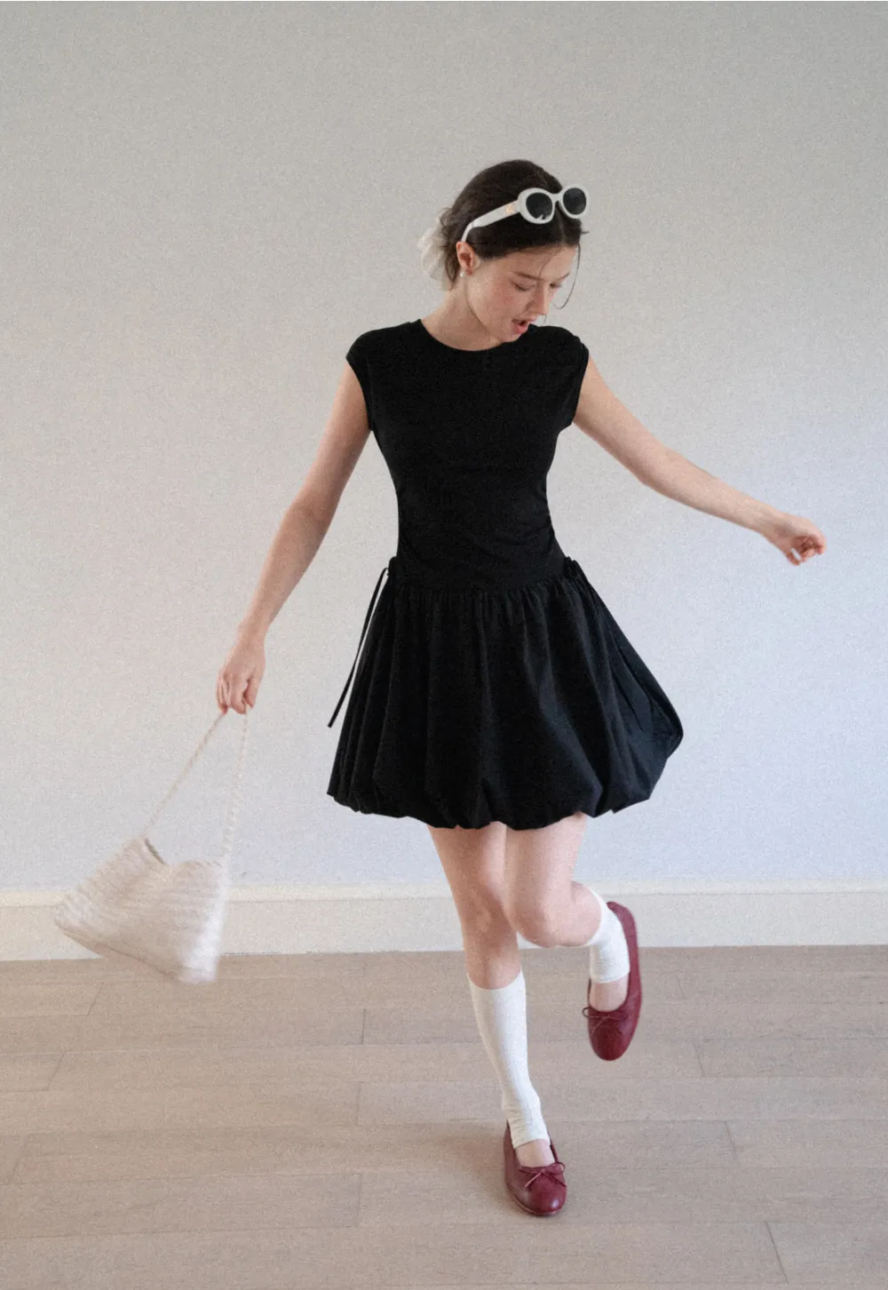 Drawstring Waist Puff Sleeve Mini Dress