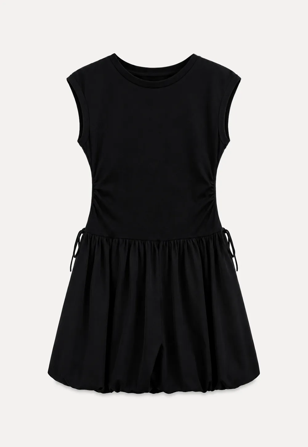 Drawstring Waist Puff Sleeve Mini Dress