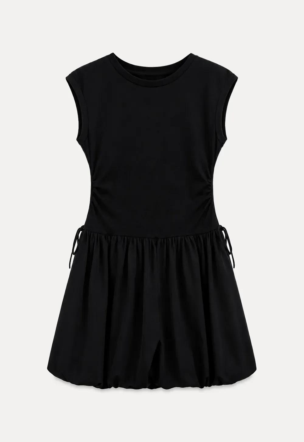 Drawstring Waist Puff Sleeve Mini Dress