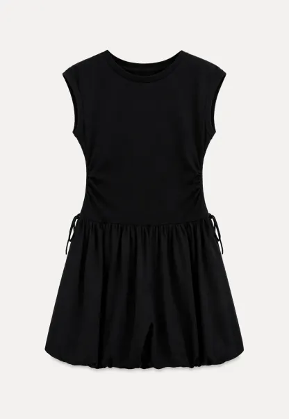 Drawstring Waist Puff Sleeve Mini Dress