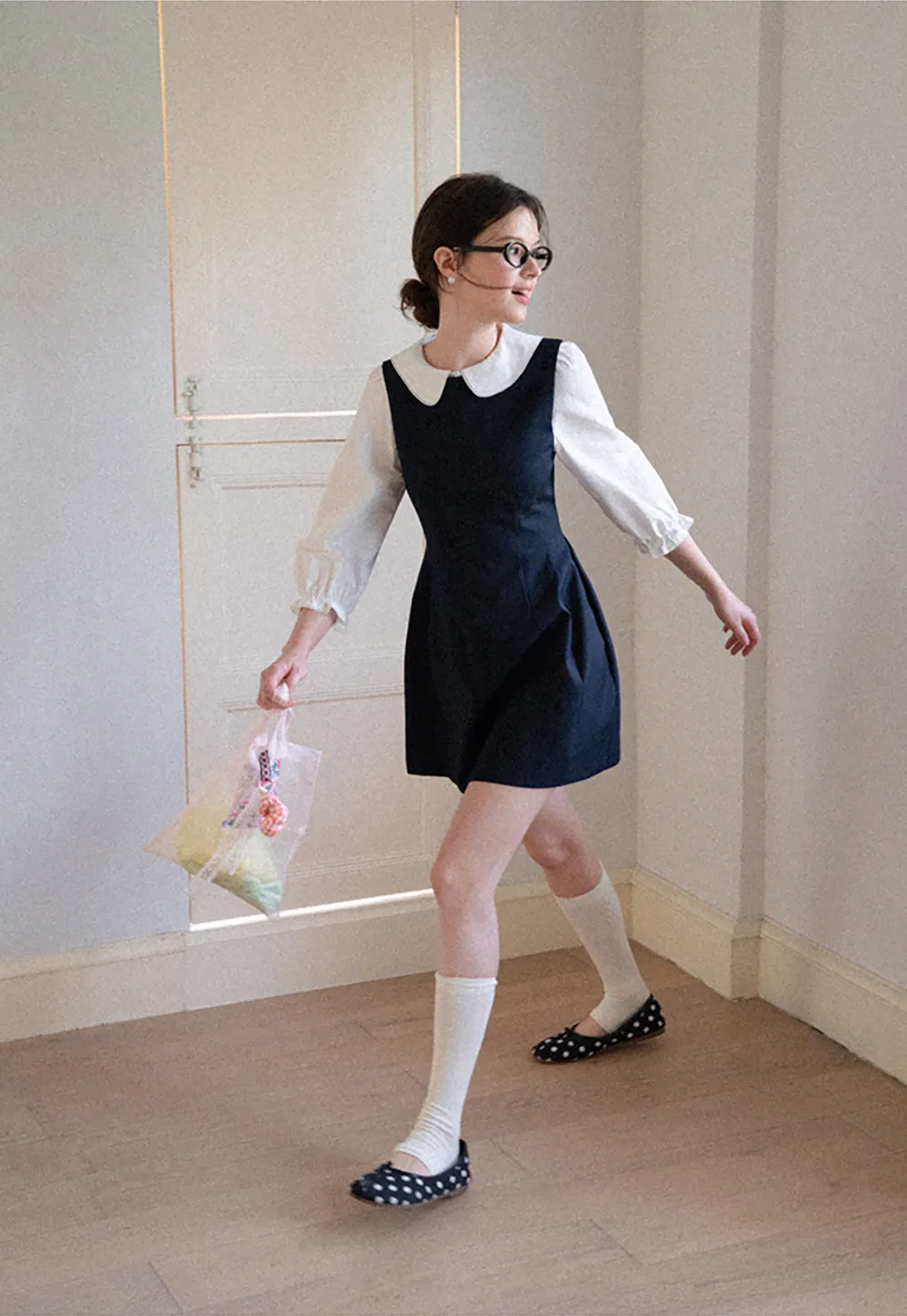 Peter Pan Collar Puff Sleeve Layered Dress