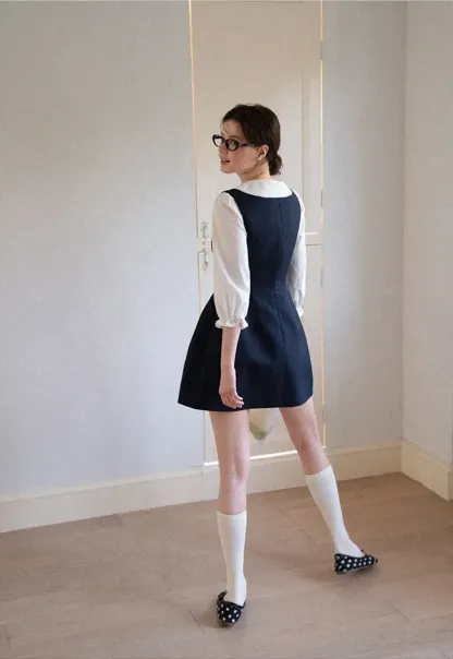 Peter Pan Collar Puff Sleeve Layered Dress