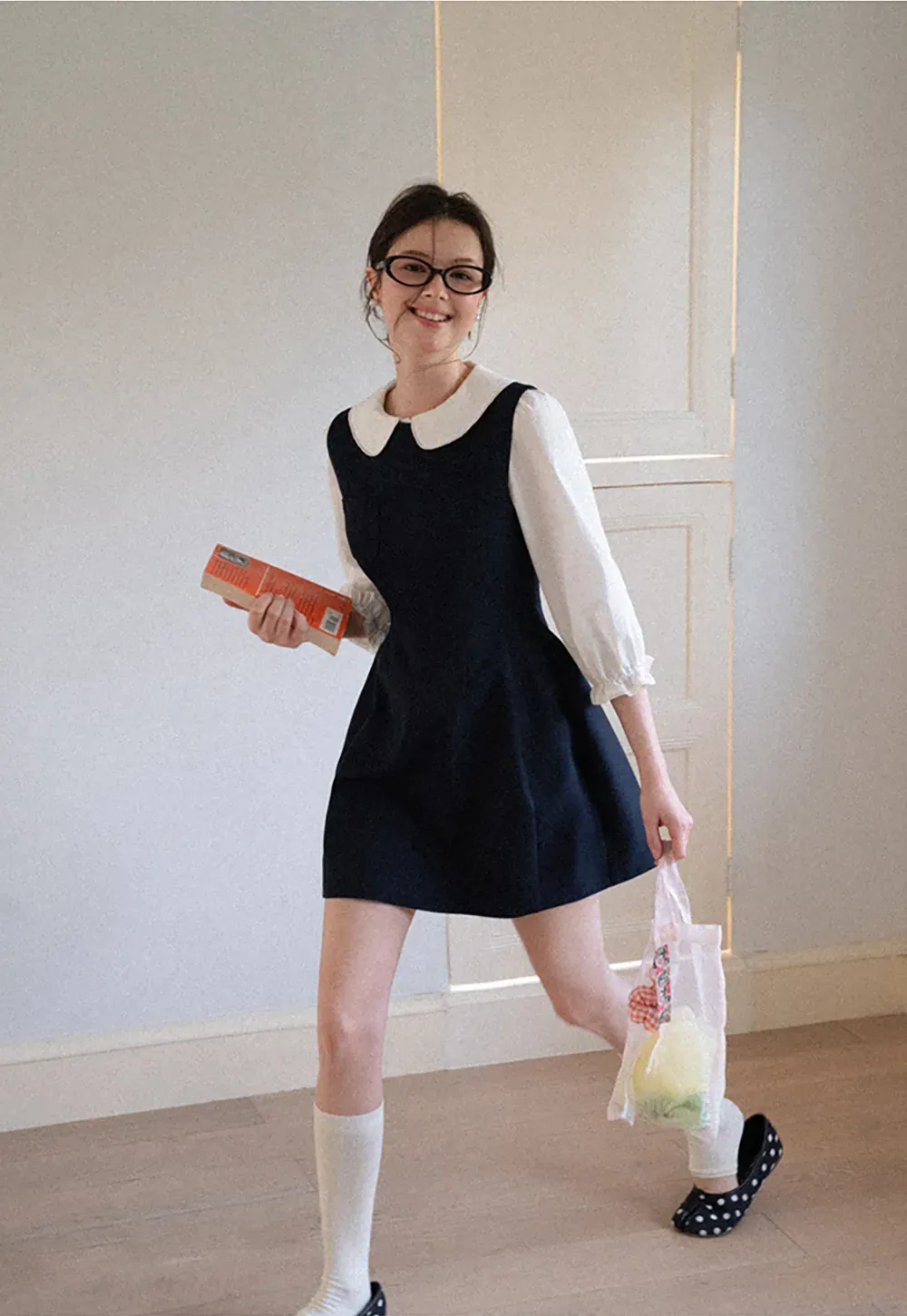 Peter Pan Collar Puff Sleeve Layered Dress