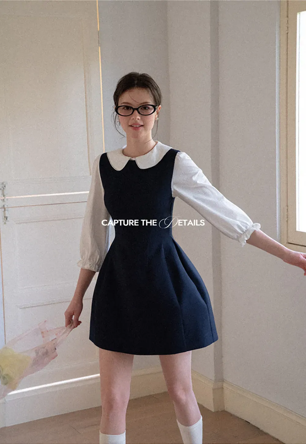 Peter Pan Collar Puff Sleeve Layered Dress