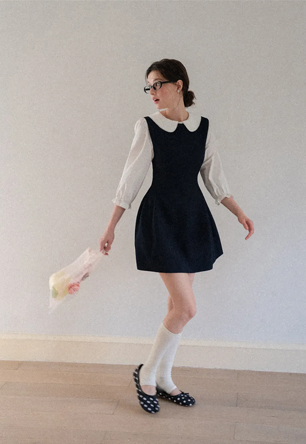 Peter Pan Collar Puff Sleeve Layered Dress