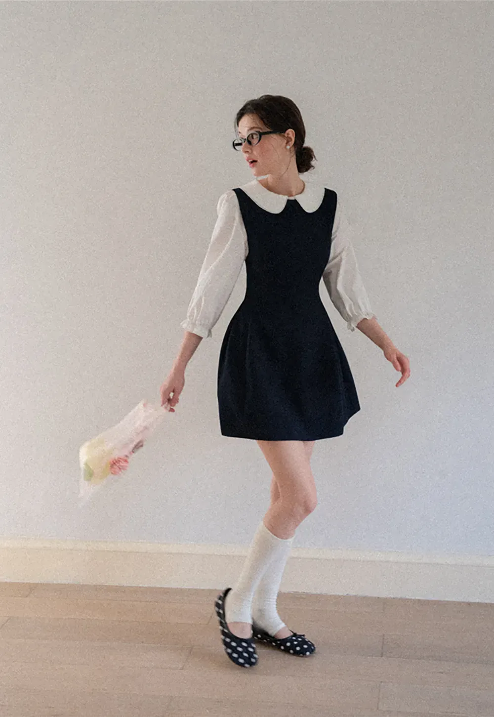 Peter Pan Collar Puff Sleeve Layered Dress