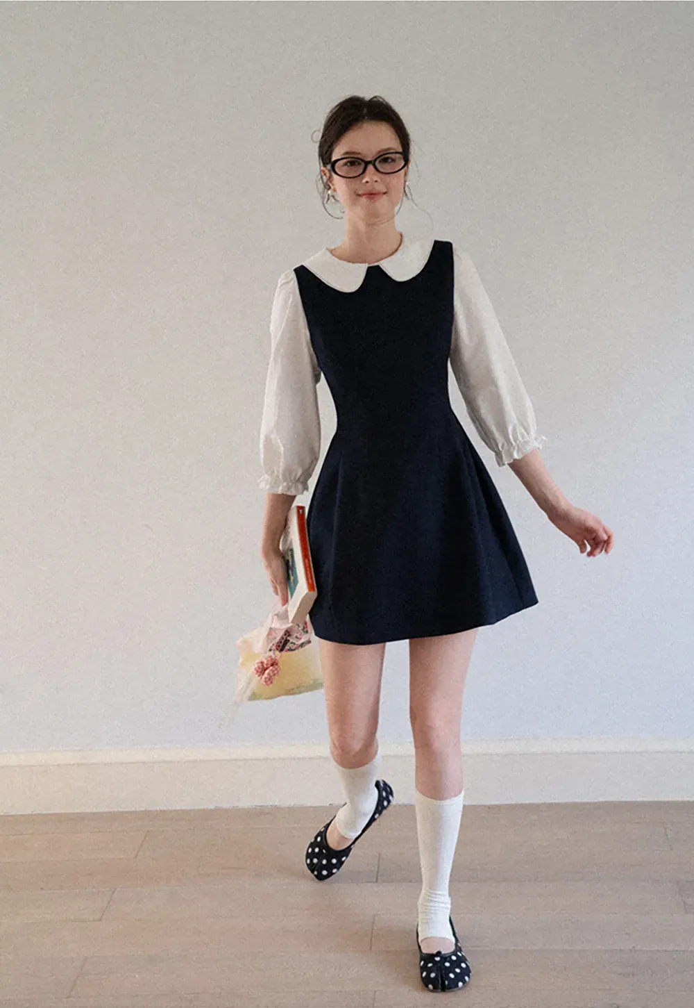 Peter Pan Collar Puff Sleeve Layered Dress