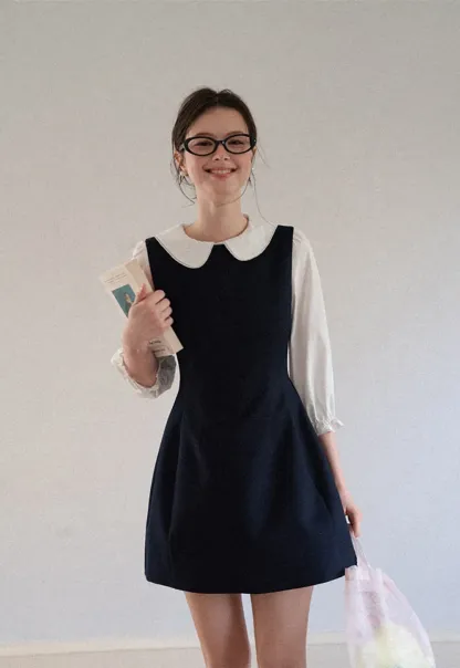 Peter Pan Collar Puff Sleeve Layered Dress