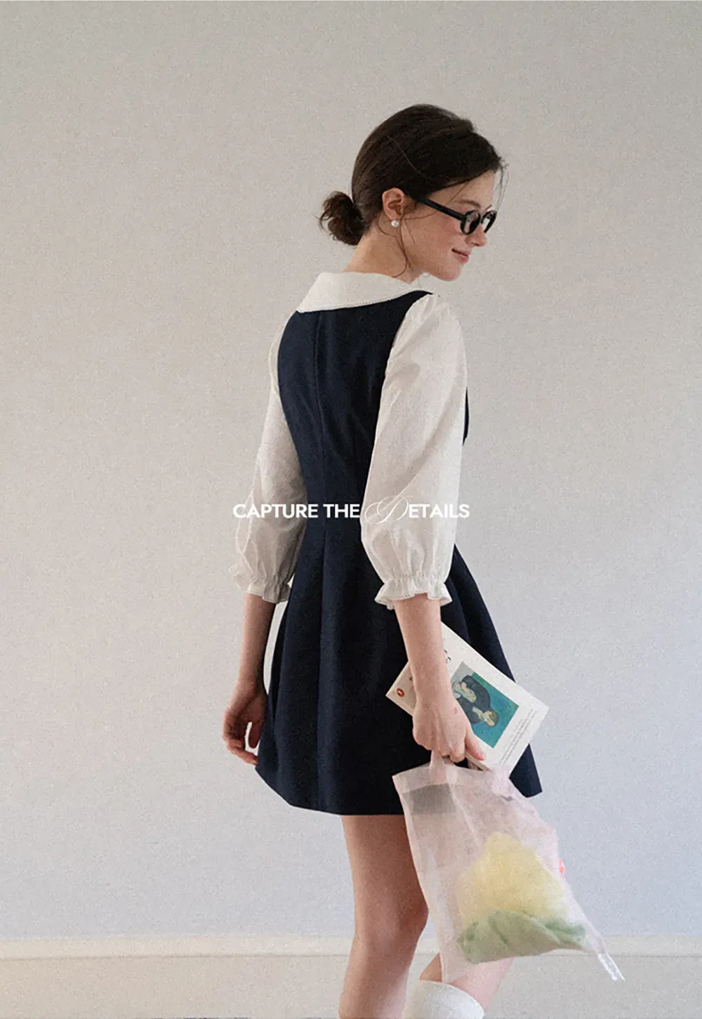 Peter Pan Collar Puff Sleeve Layered Dress