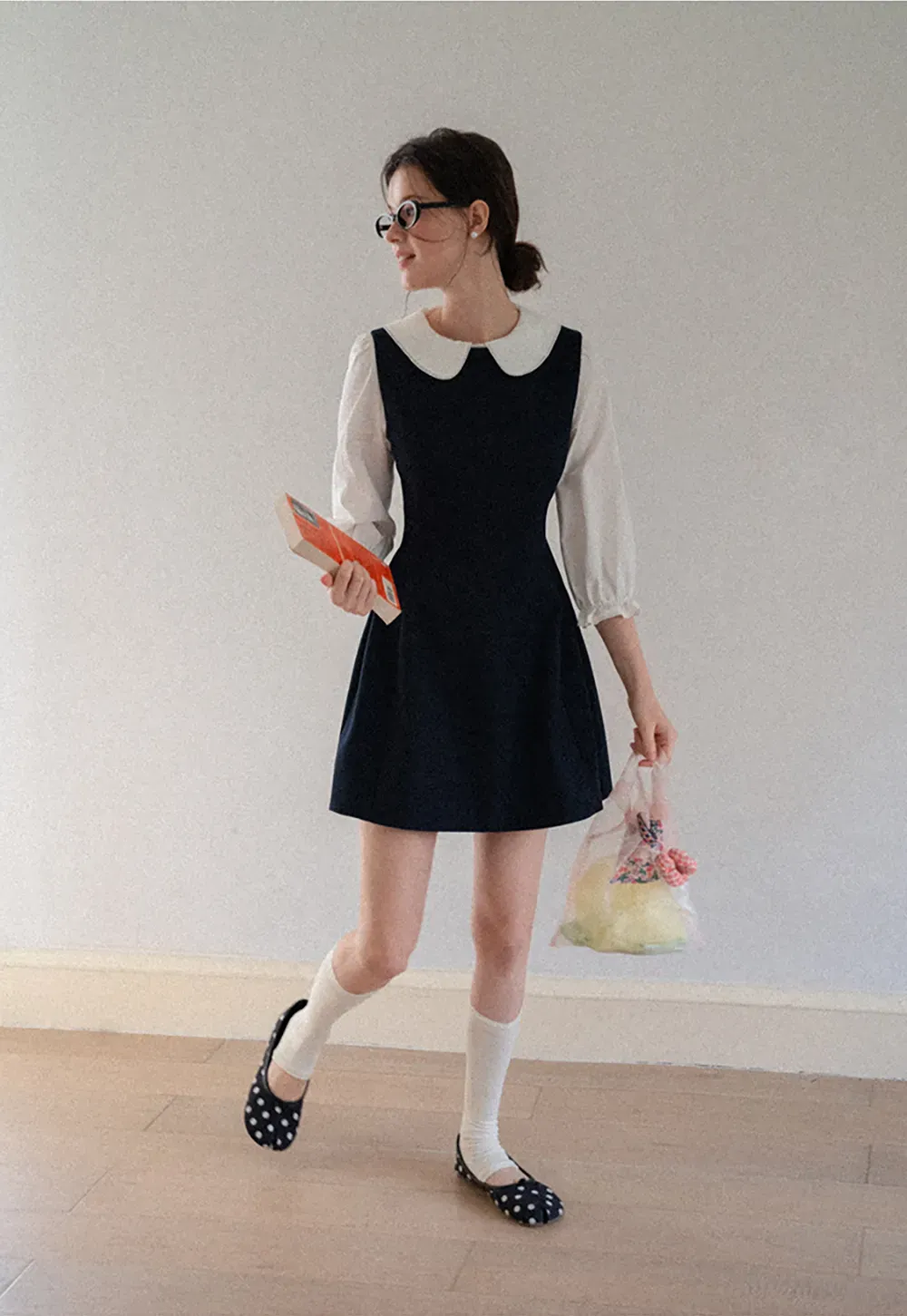 Peter Pan Collar Puff Sleeve Layered Dress