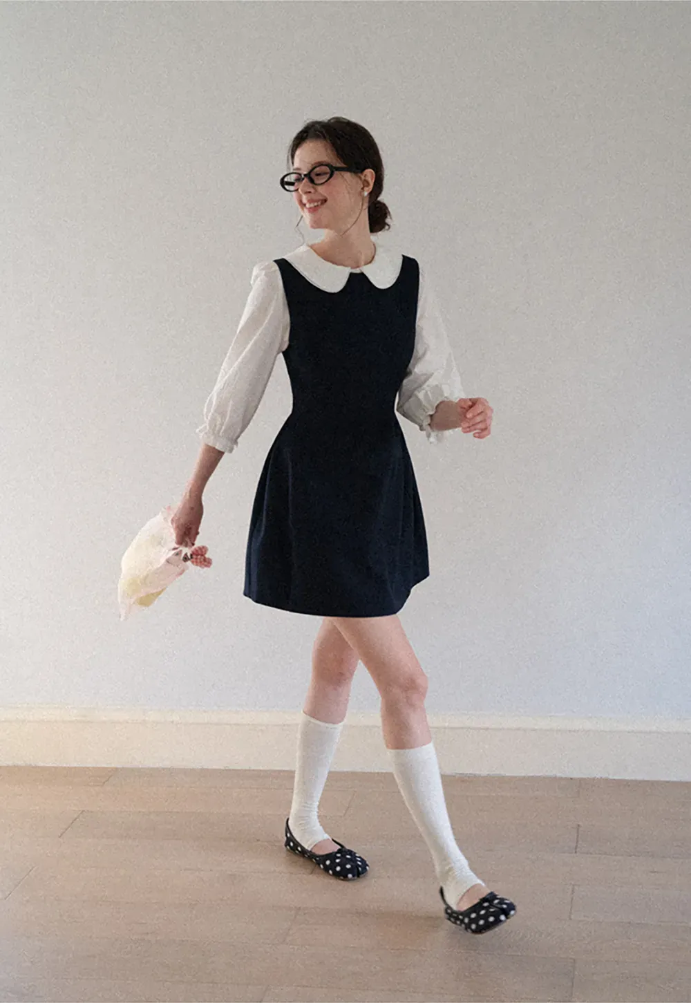 Peter Pan Collar Puff Sleeve Layered Dress