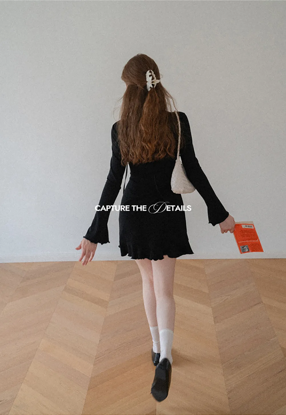 V Neck Long Sleeve Flared Hem Dress