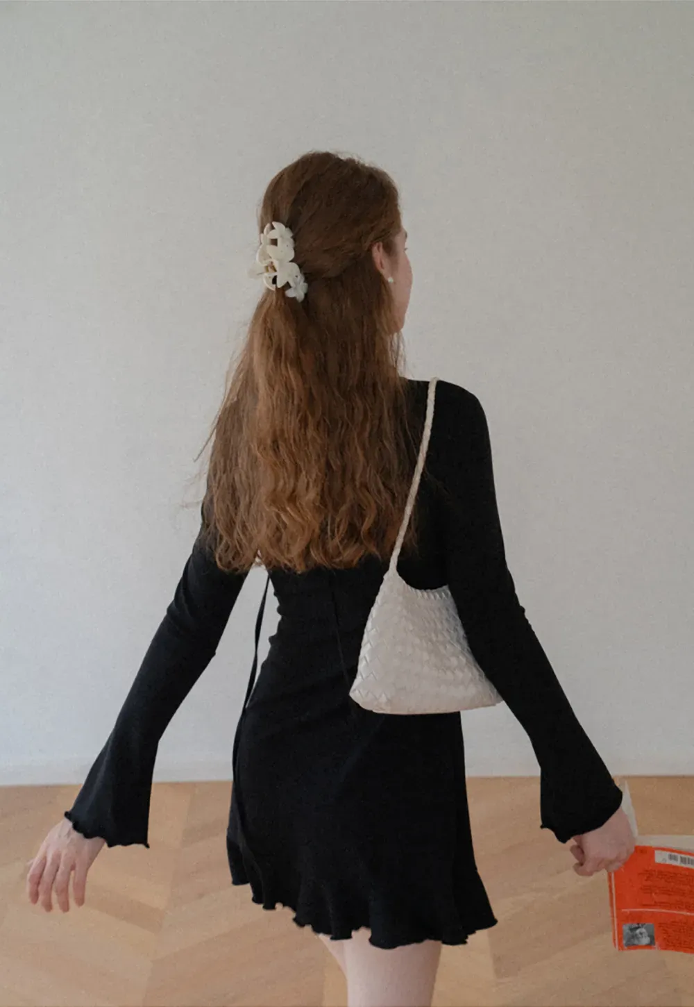 V Neck Long Sleeve Flared Hem Dress