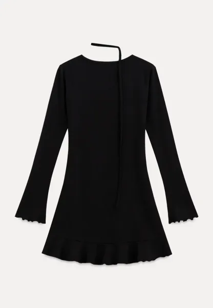 V Neck Long Sleeve Flared Hem Dress