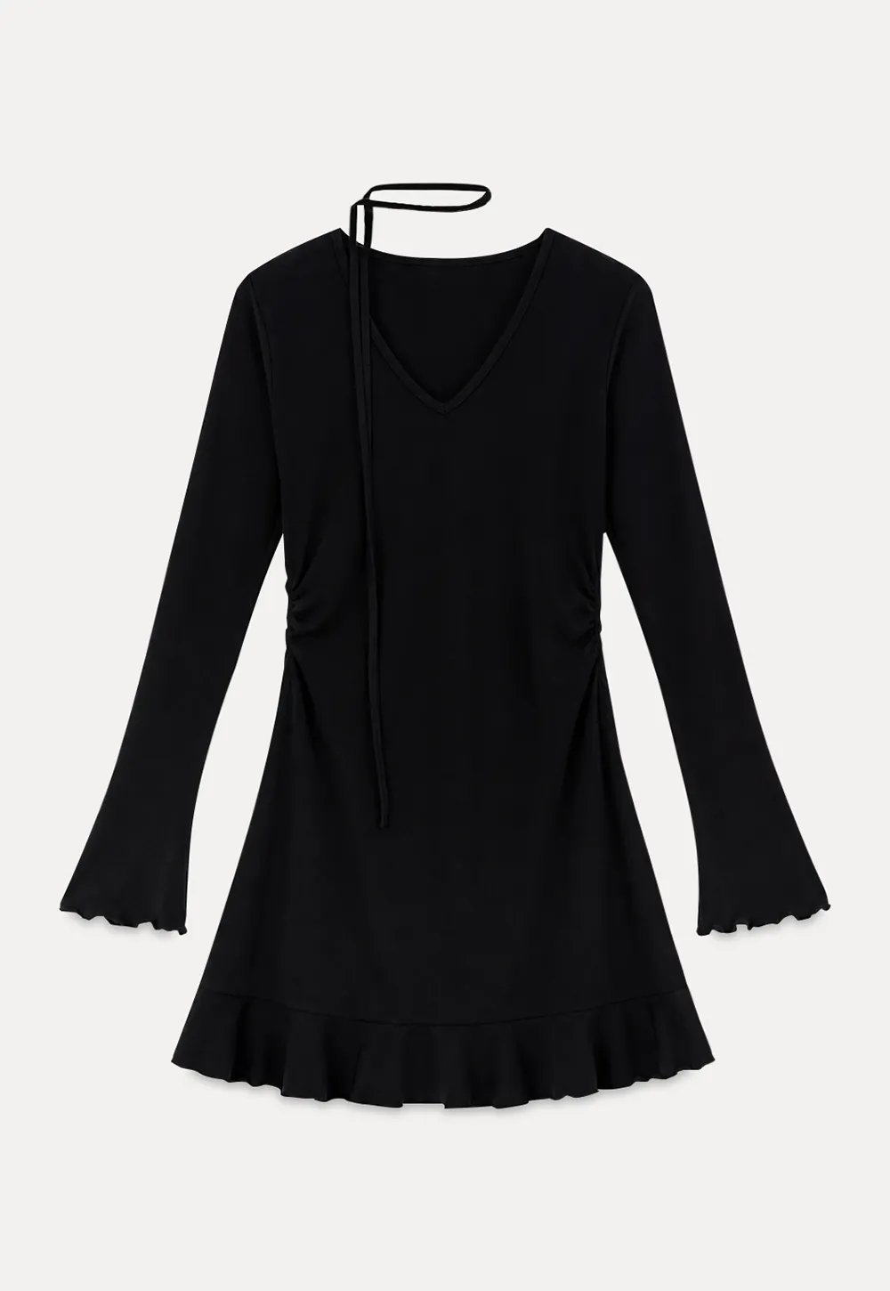 V Neck Long Sleeve Flared Hem Dress