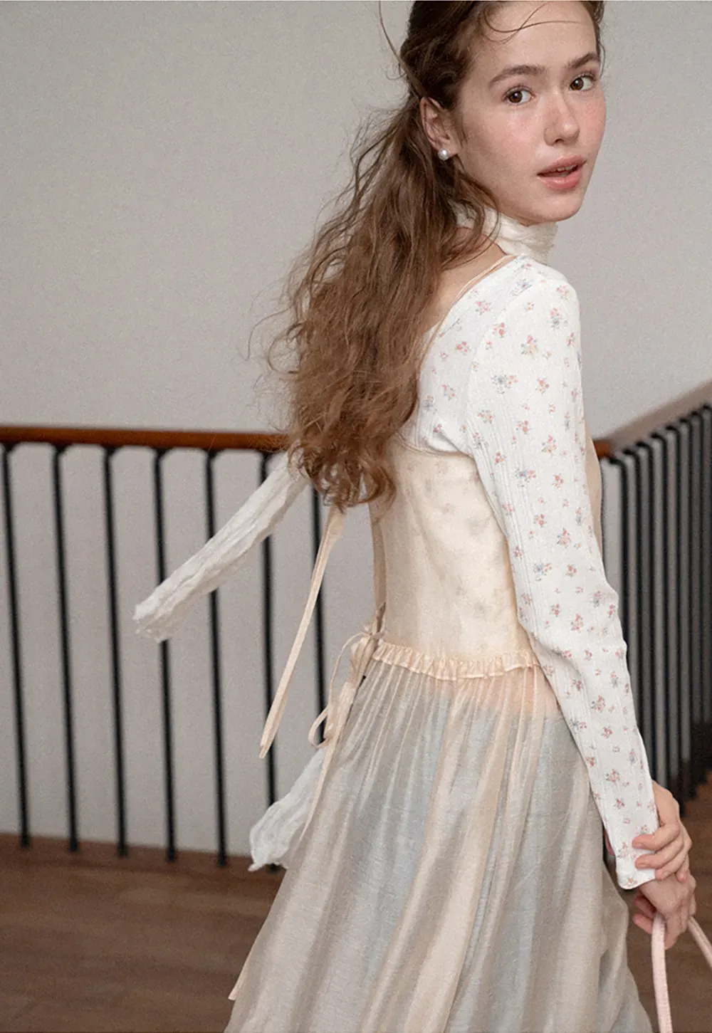 Sheer Layered Floral Print Slip Dress