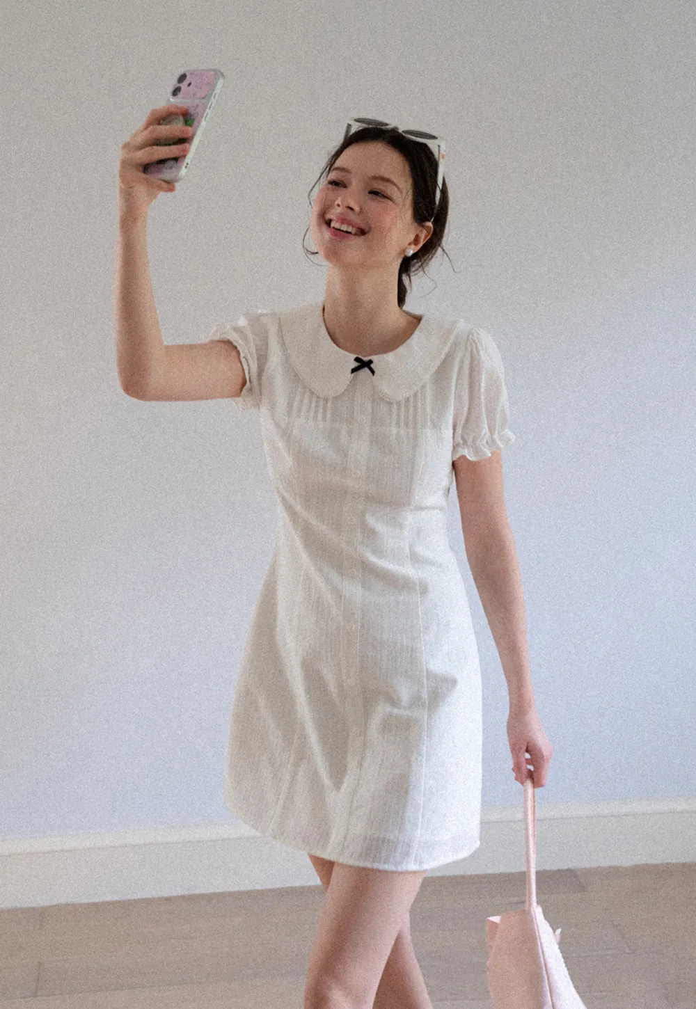 Peter Pan Collar Pleated Short Sleeve Dress