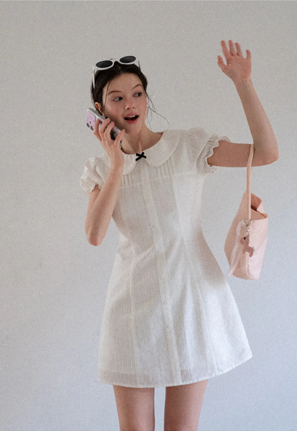 Peter Pan Collar Pleated Short Sleeve Dress
