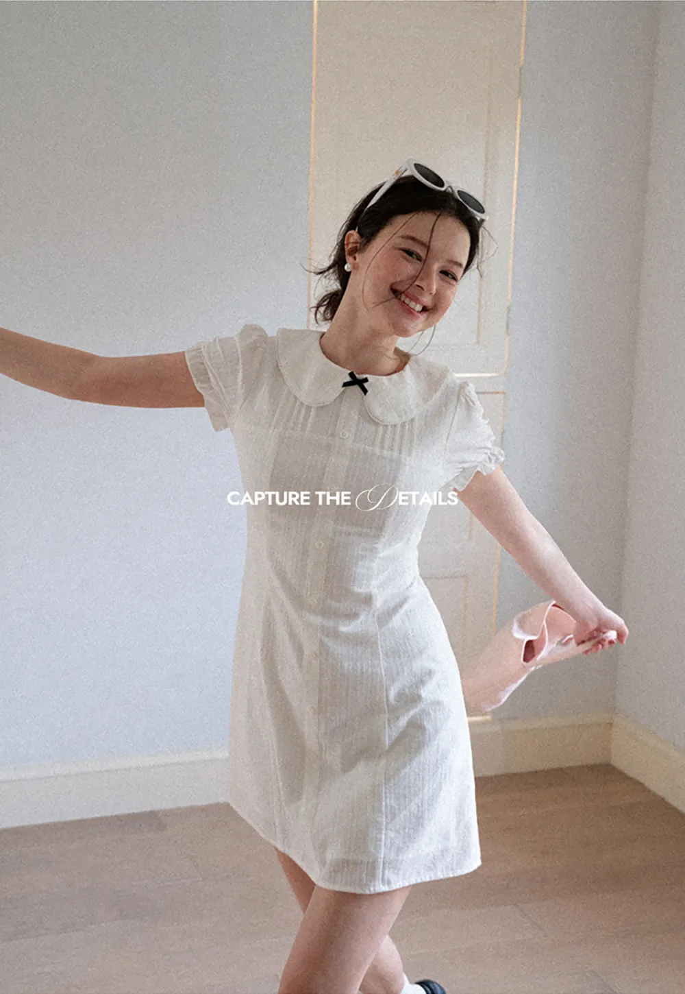 Peter Pan Collar Pleated Short Sleeve Dress