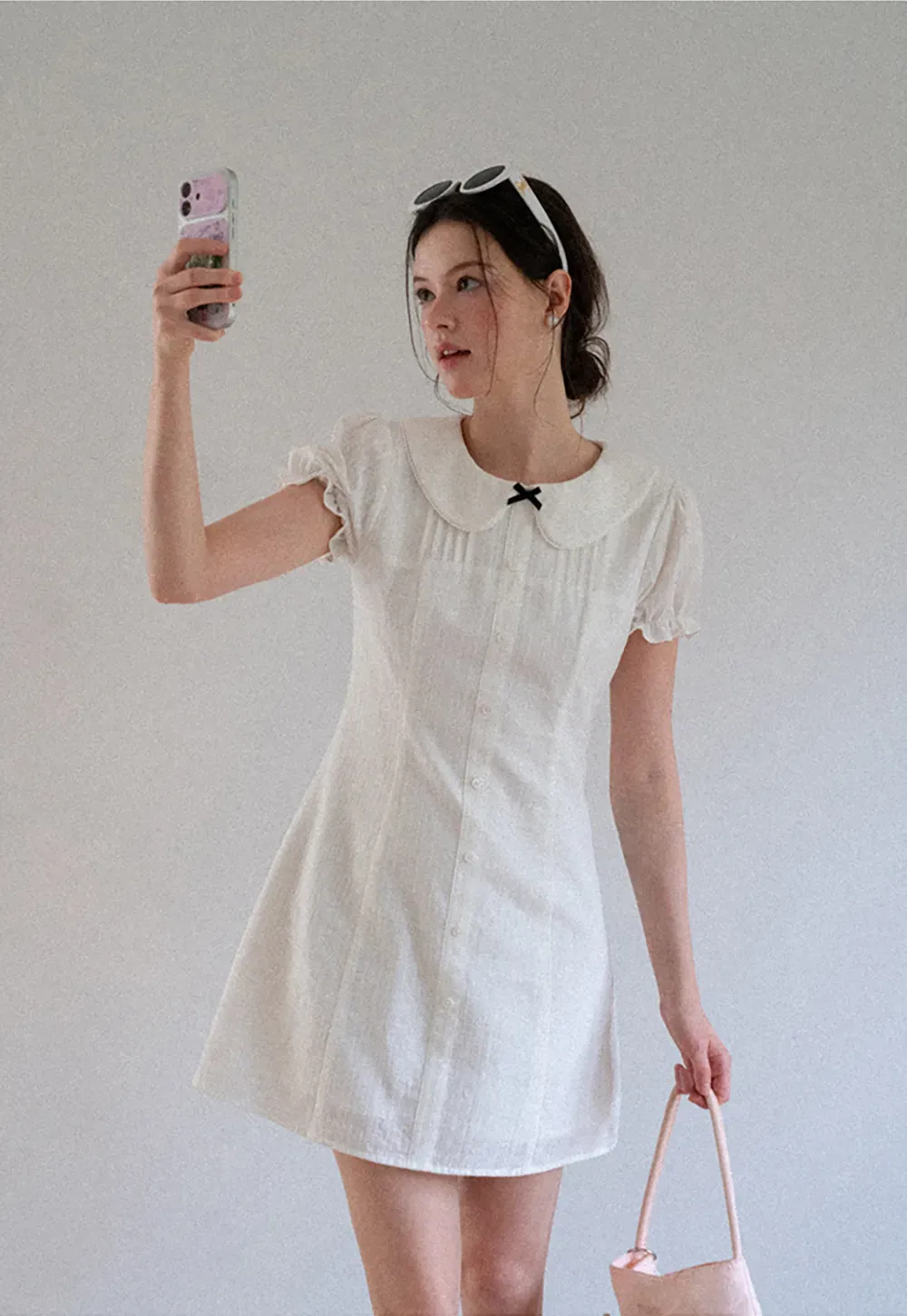 Peter Pan Collar Pleated Short Sleeve Dress