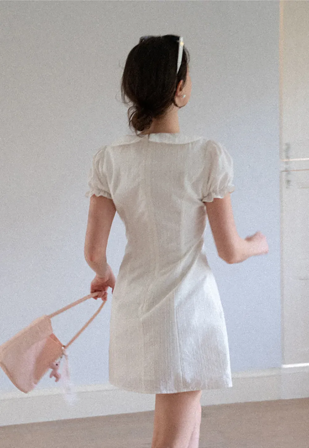 Peter Pan Collar Pleated Short Sleeve Dress