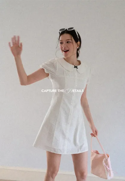 Peter Pan Collar Pleated Short Sleeve Dress