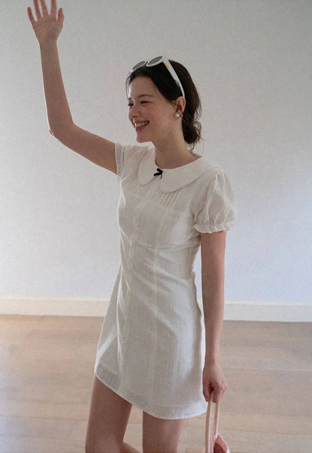 Peter Pan Collar Pleated Short Sleeve Dress