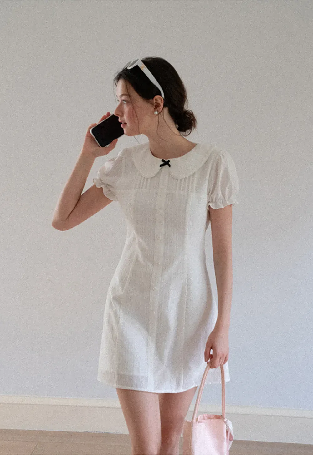 Peter Pan Collar Pleated Short Sleeve Dress