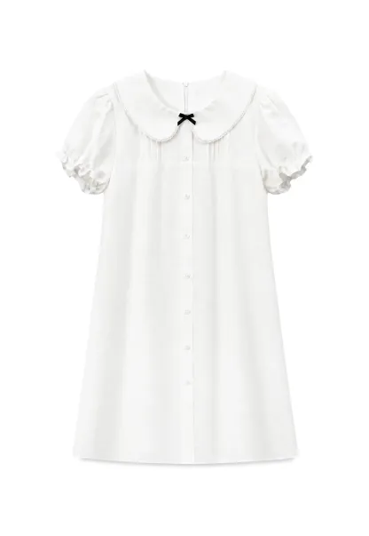 Peter Pan Collar Pleated Short Sleeve Dress