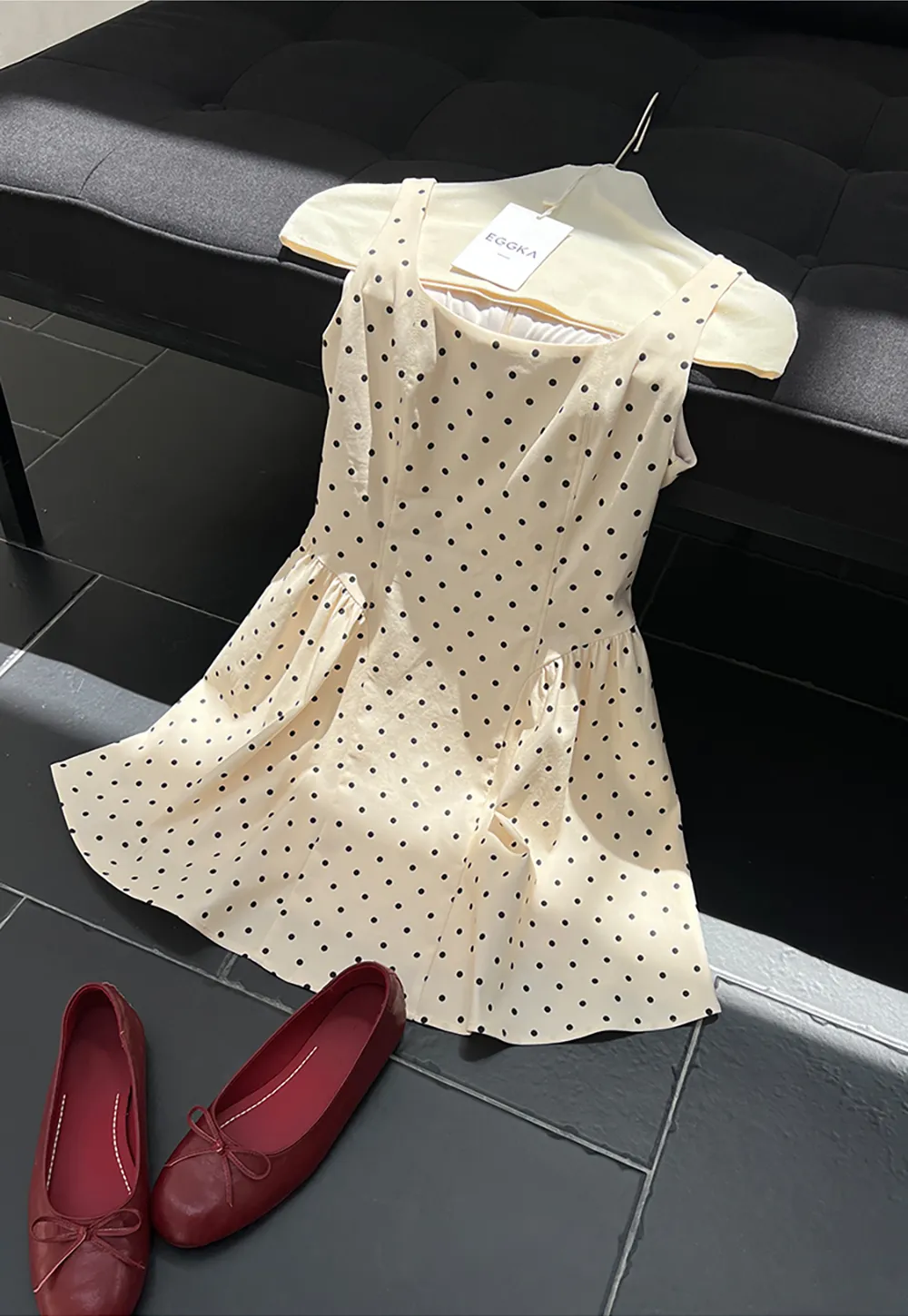 Polka Dot Square Neck Sleeveless A Line Dress