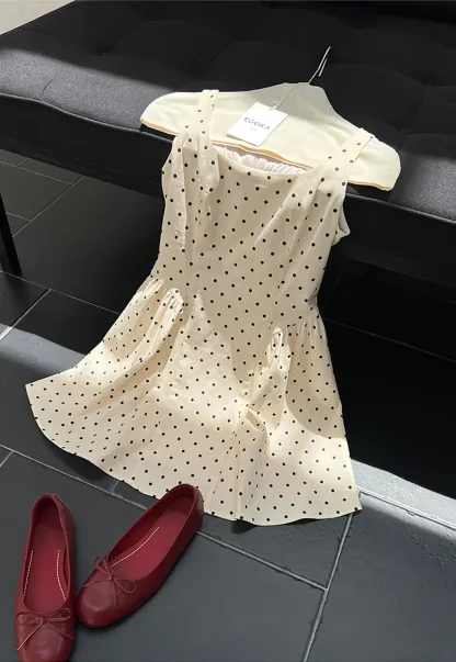 Polka Dot Square Neck Sleeveless A Line Dress