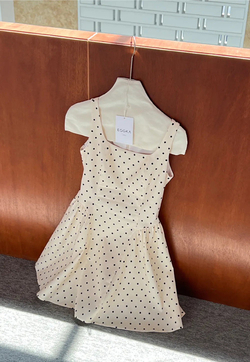Polka Dot Square Neck Sleeveless A Line Dress