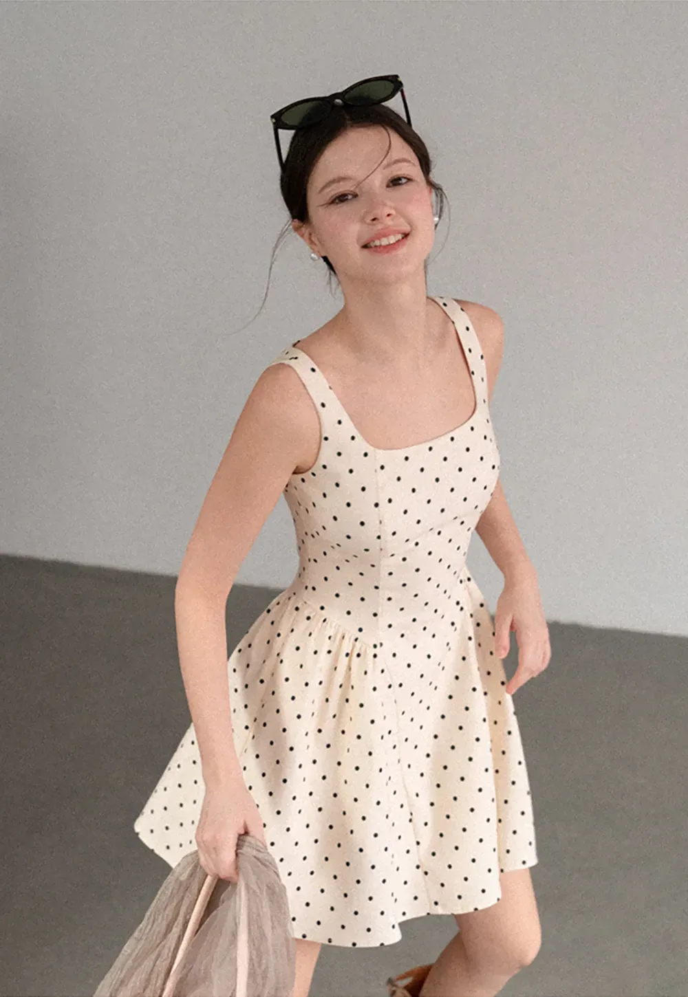 Polka Dot Square Neck Sleeveless A Line Dress