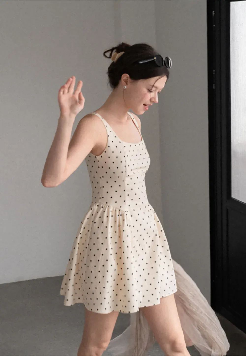 Polka Dot Square Neck Sleeveless A Line Dress