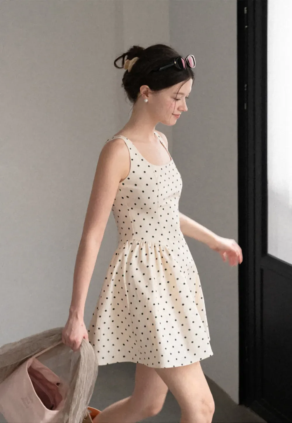 Polka Dot Square Neck Sleeveless A Line Dress