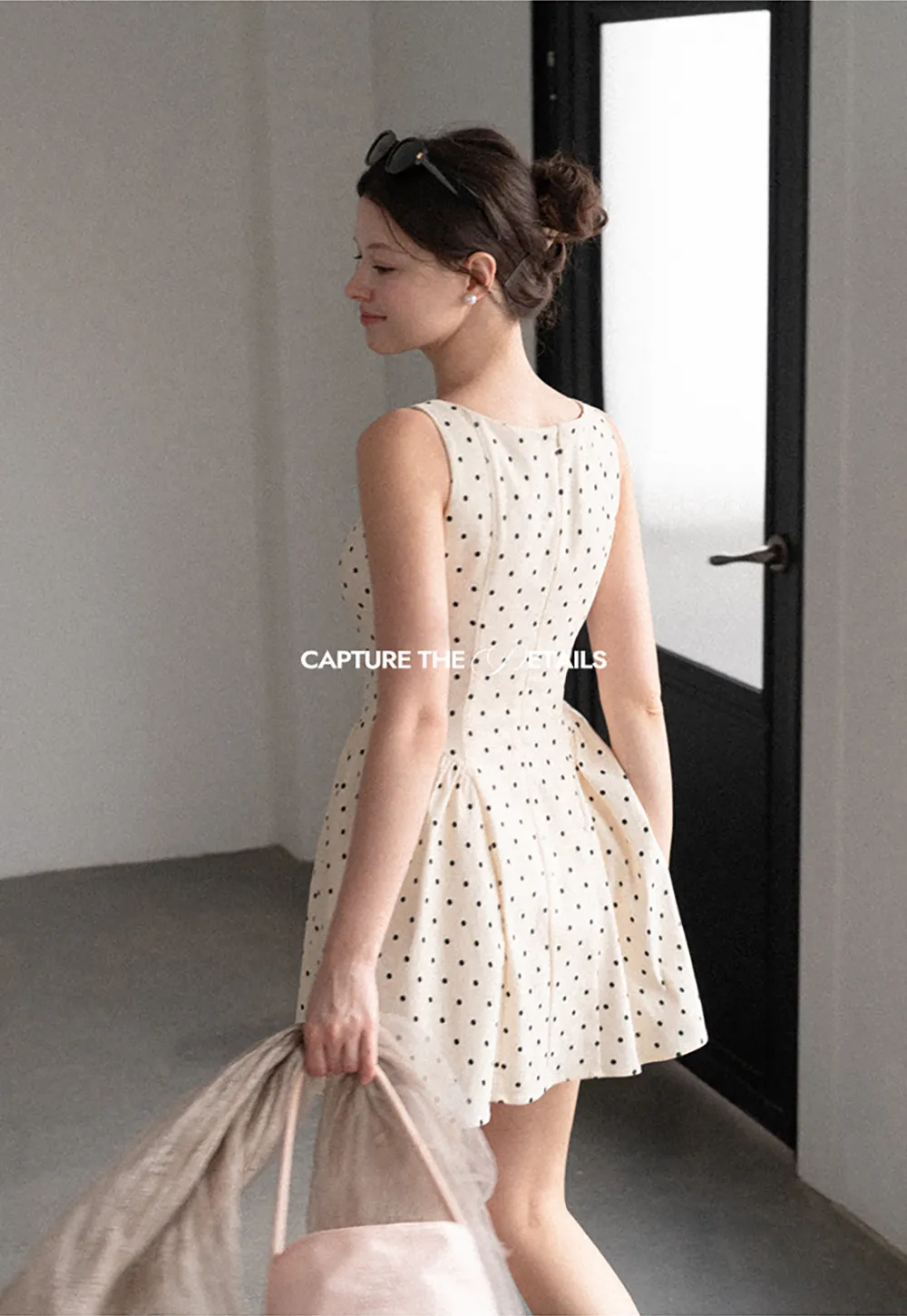 Polka Dot Square Neck Sleeveless A Line Dress