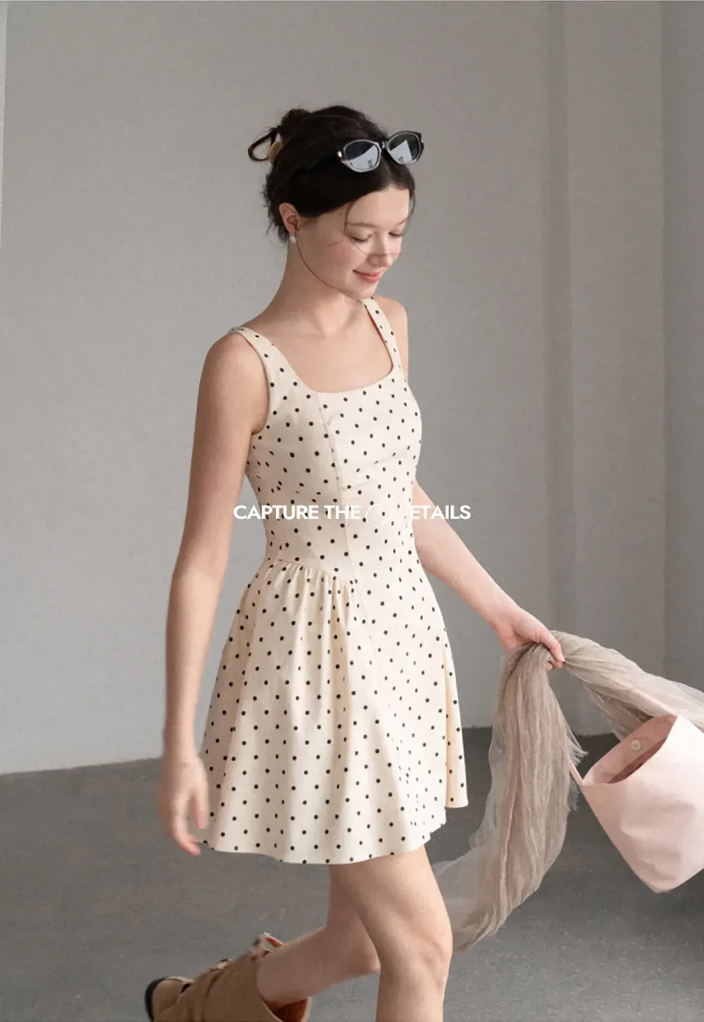 Polka Dot Square Neck Sleeveless A Line Dress