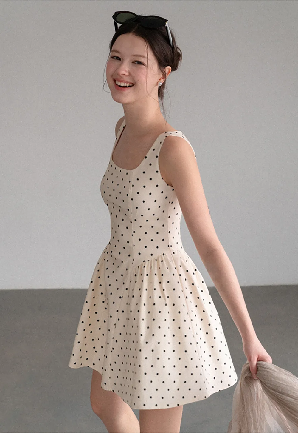 Polka Dot Square Neck Sleeveless A Line Dress