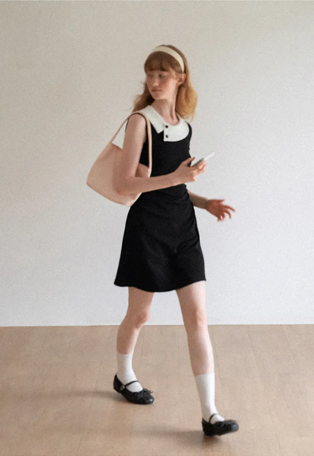 Polka Dot Collar Contrast Panel Sleeveless Dress