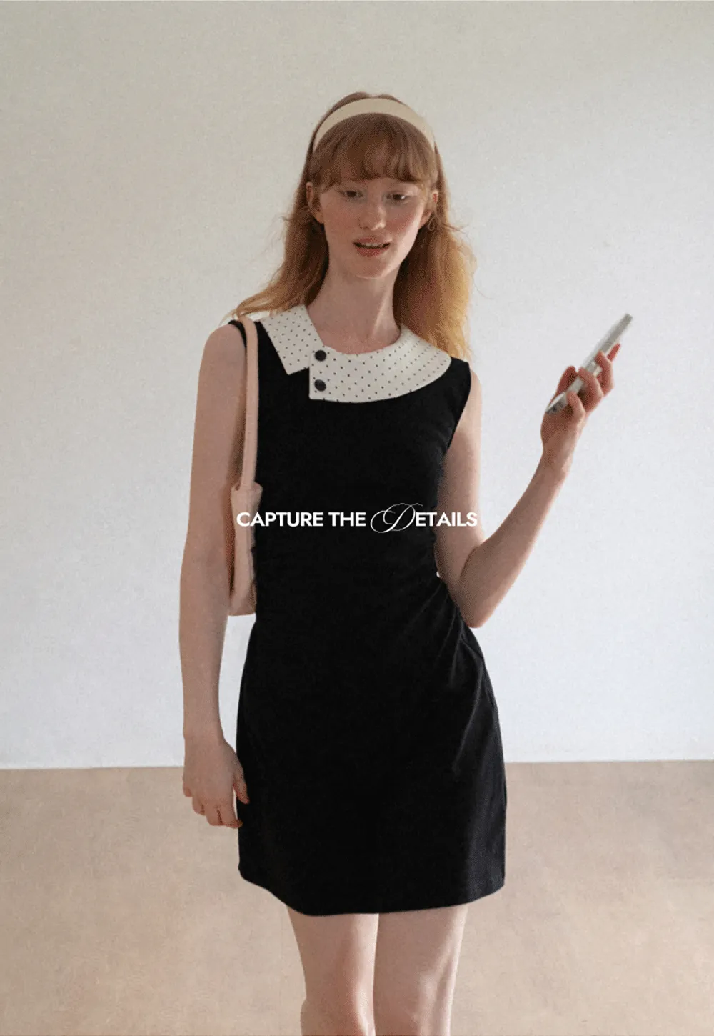 Polka Dot Collar Contrast Panel Sleeveless Dress