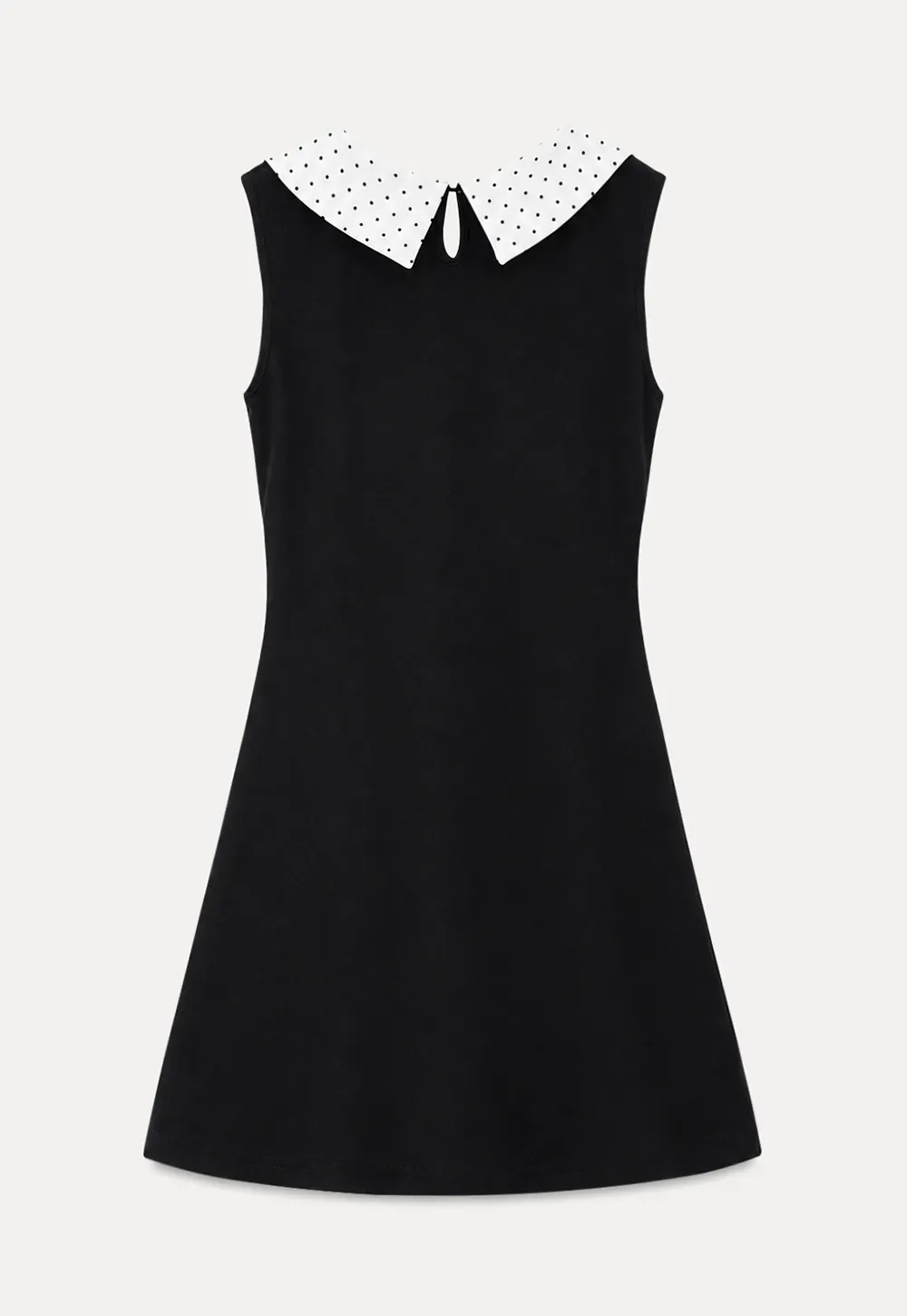Polka Dot Collar Contrast Panel Sleeveless Dress