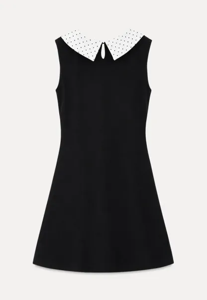 Polka Dot Collar Contrast Panel Sleeveless Dress