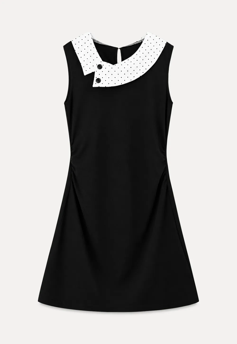 Polka Dot Collar Contrast Panel Sleeveless Dress