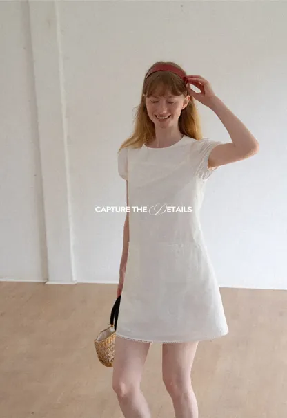 Lace Trim Short Sleeve A-Line Dress